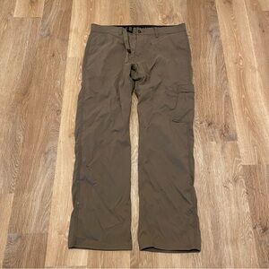 Prana Stretch Zion II Hiking Belt Roll Snap Up Pants Green 38x32 Outdoors Camp